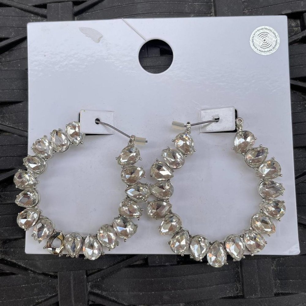 Sparkly Jewel Hoop Costume Jewelry Earrings